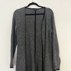 Eileen Fisher Black & White Wool and Linen Medium Long Cardigan